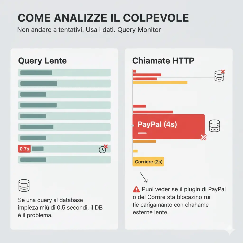 Grafico "Come analizzare il colpevole" del checkout lento su Woocommerce